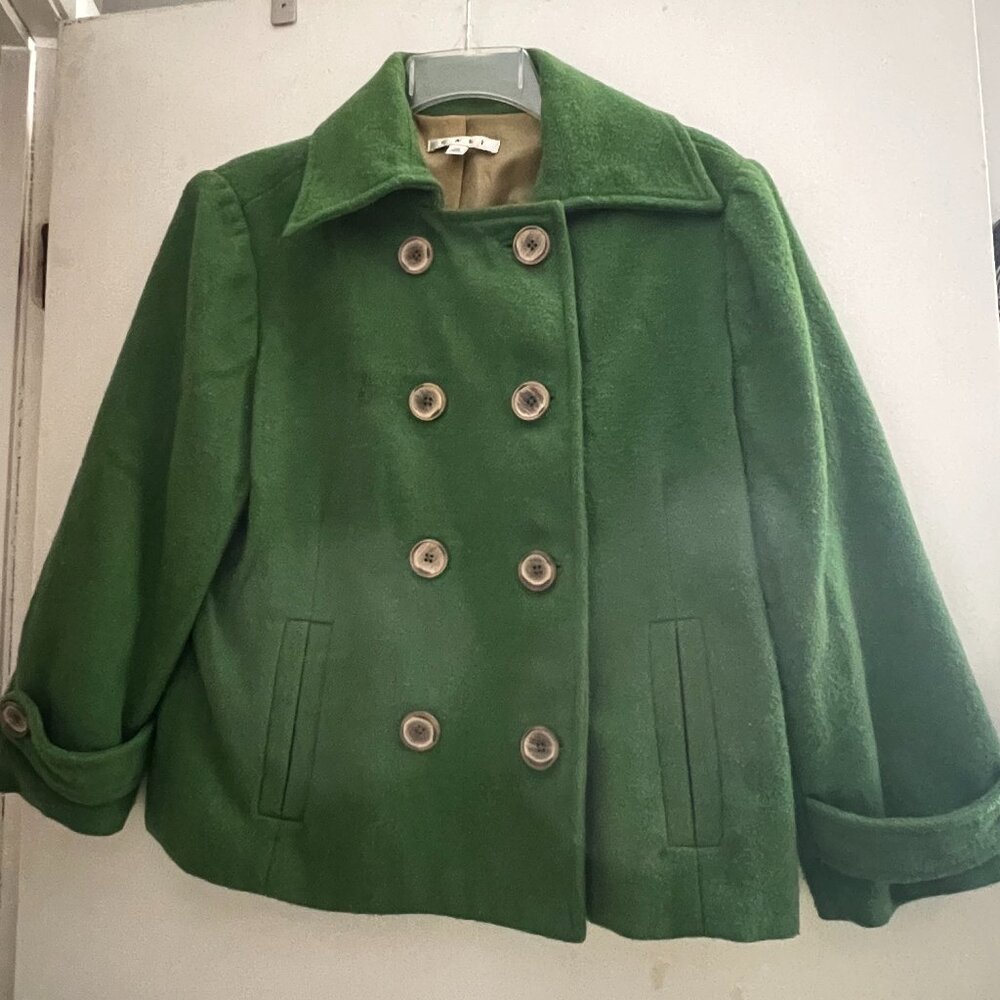 CAbi Green Wool Blend Peacoat Size 10 | Vintage Style Cropped Jacket - Picture 2 of 6